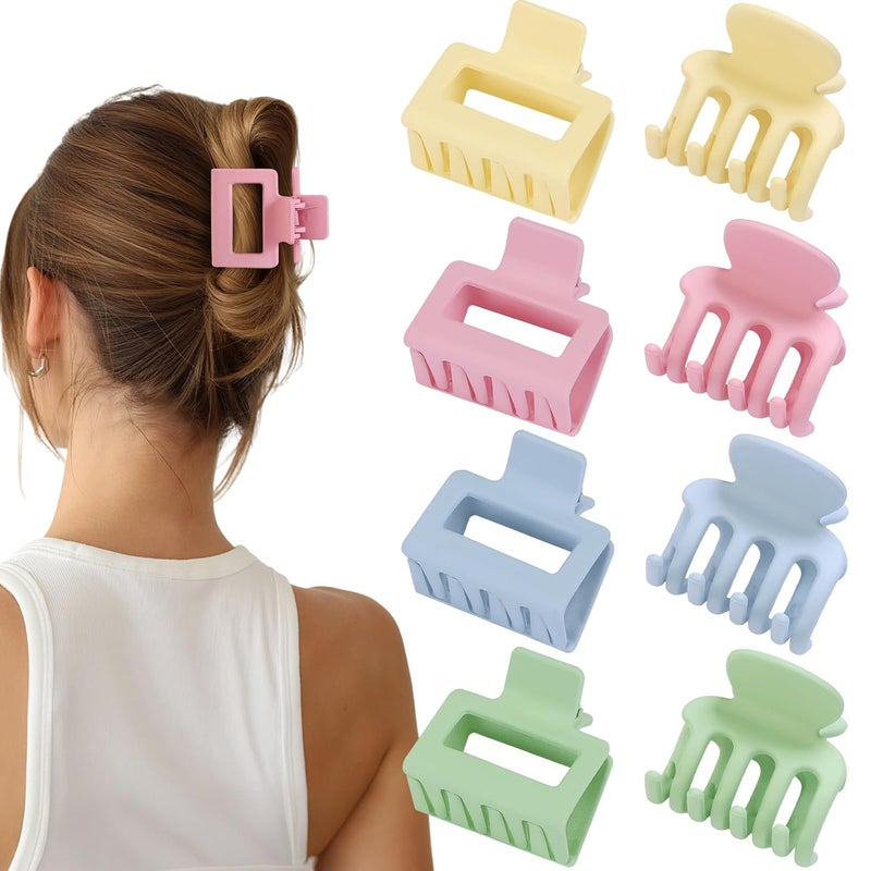 USDNICE Medium Hair Clips Combination 2 Styles Small Claw Clips for Thin Hair 8 Pcs Matte Non-slip Rectangle Jaw Clips Square Hair Accessories for Women and Girls (Colorful) - Image 2